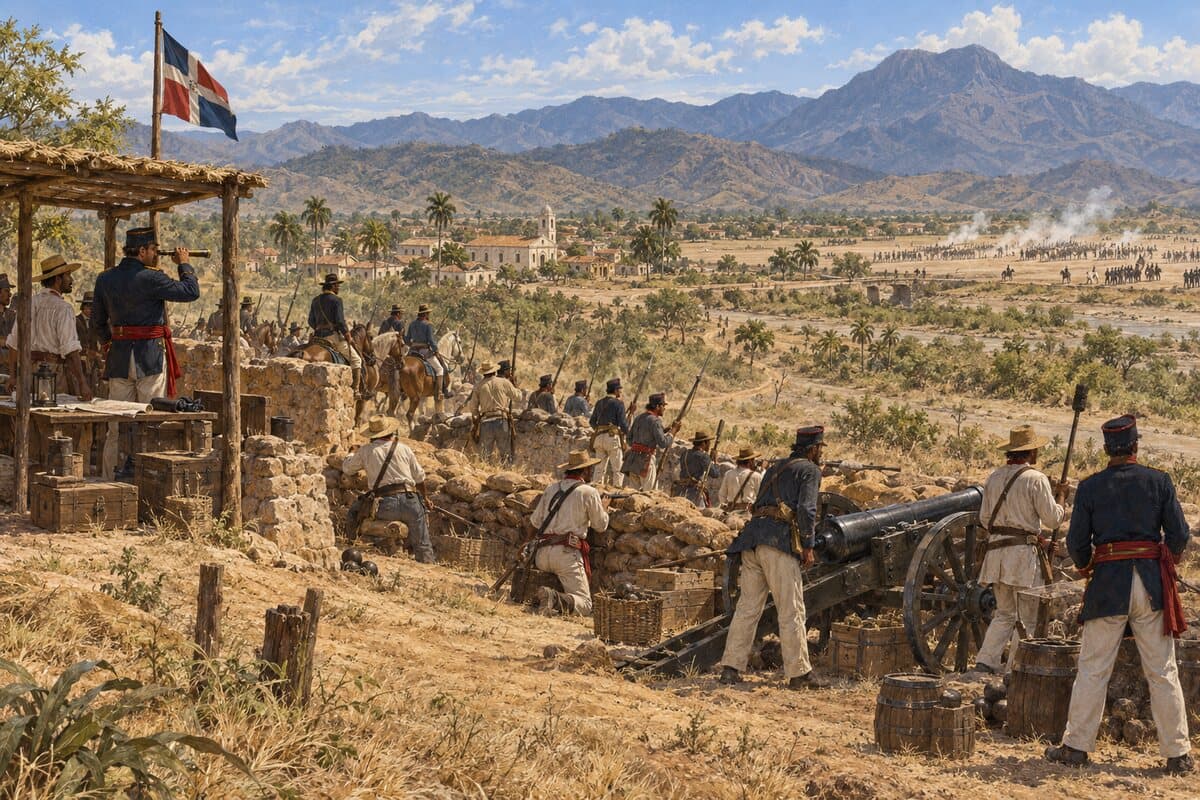 Interpretación editorial de una posición defensiva en Azua durante la batalla del 19 de marzo de 1844
