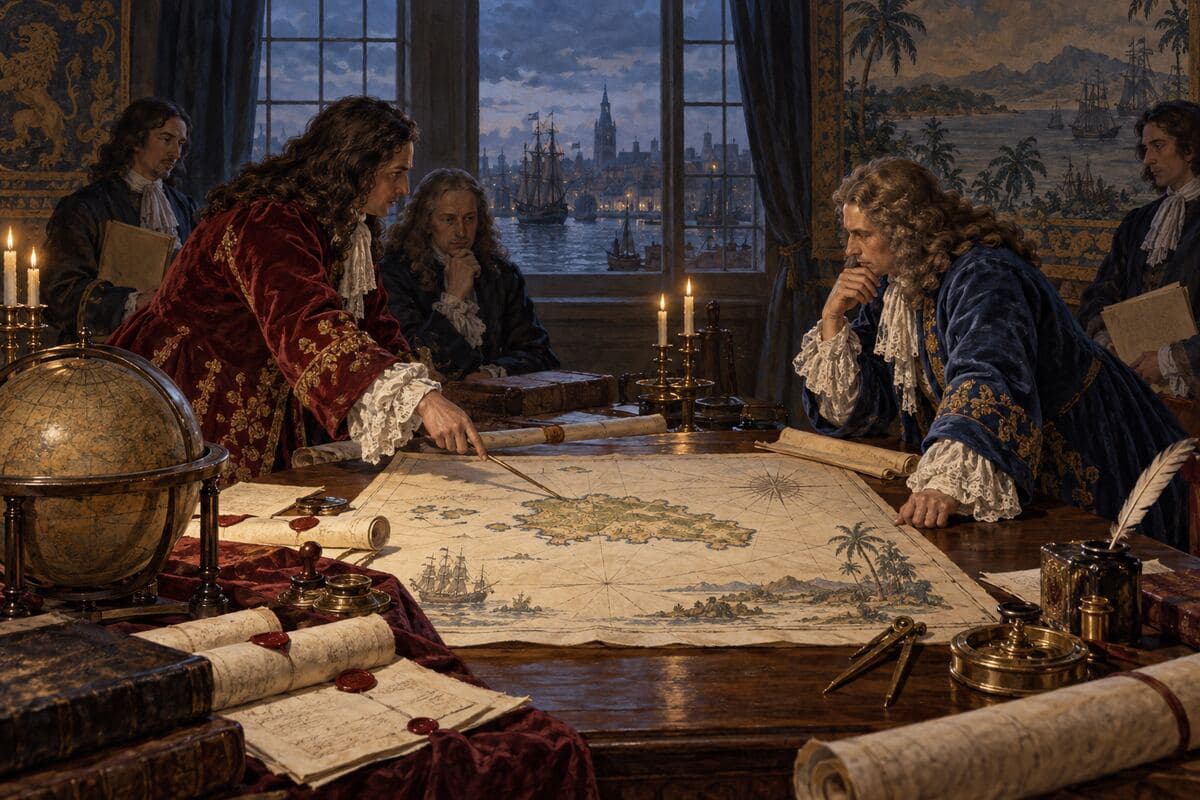 Interpretación editorial de una negociación europea de 1697 con una carta de La Española sobre la mesa