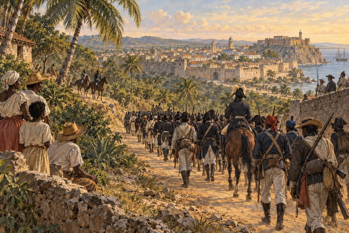 Interpretación editorial de la entrada de fuerzas de Toussaint Louverture hacia Santo Domingo en 1801
