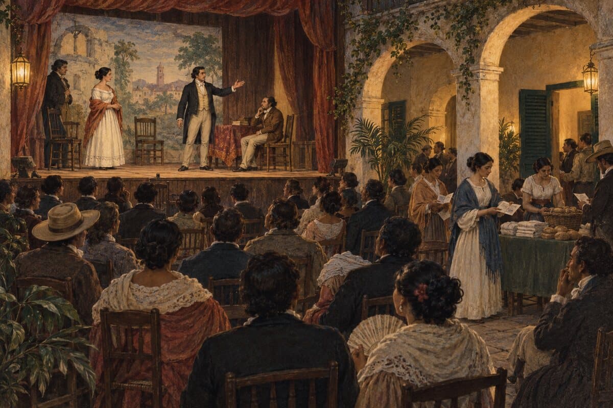 Interpretación editorial de una representación teatral y una actividad pública de La Dramática y La Filantrópica