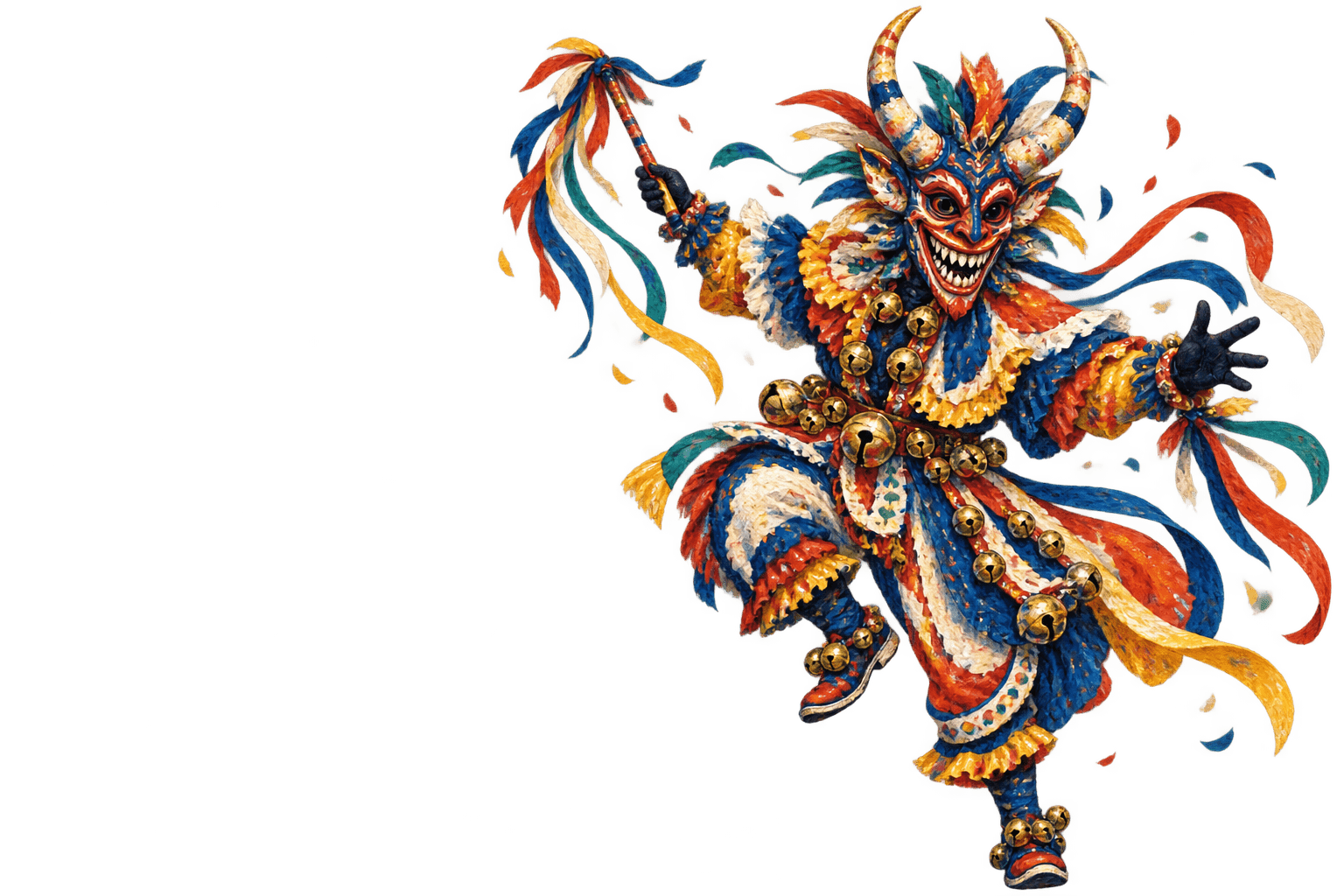 Ilustración editorial de un personaje del carnaval dominicano