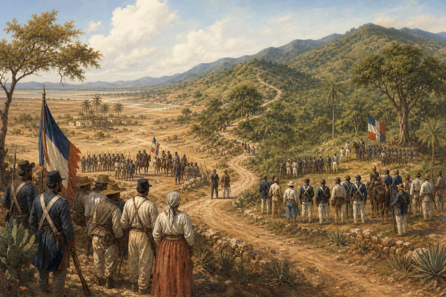 Ilustración editorial de las campañas de Azua y Santiago durante la defensa de la independencia en 1844