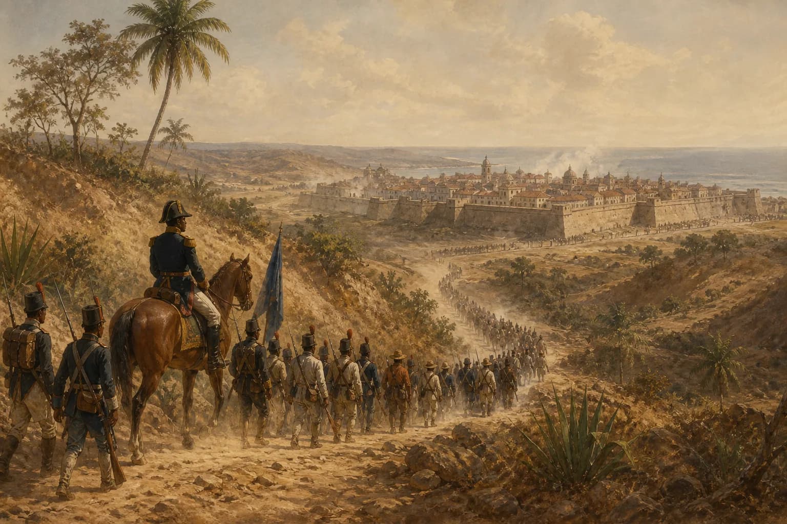 Ilustración editorial de la expedición de Dessalines hacia Santo Domingo en 1805