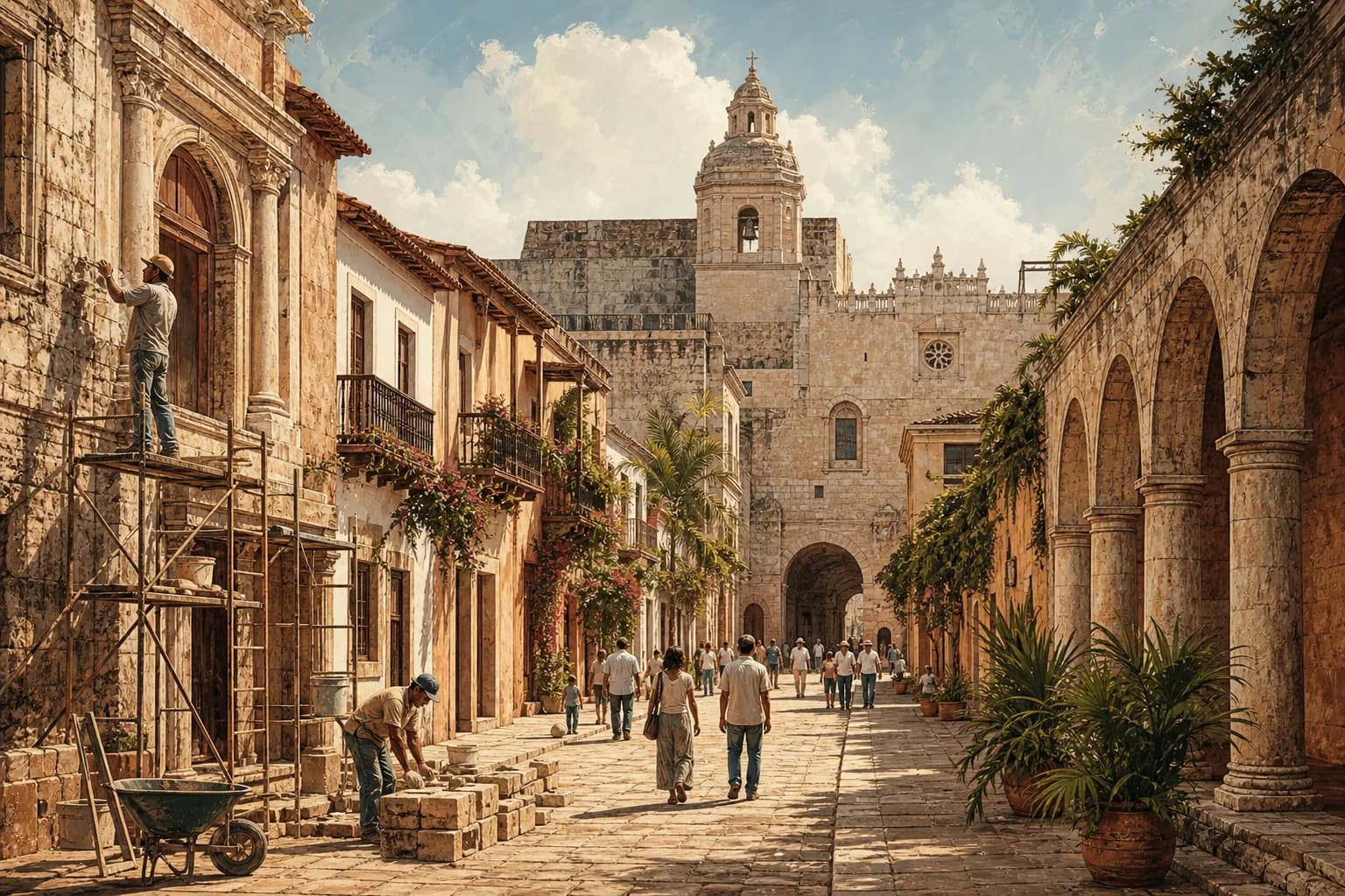 Ilustración editorial de la conservación de la Ciudad Colonial de Santo Domingo